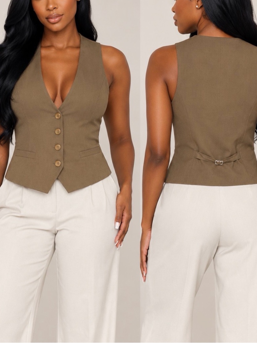 Fashion Nova Brown Tailored Button Vest